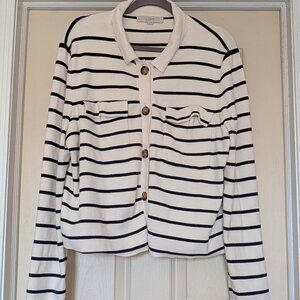 LOFT Stripe Collared Sweater Jacket, XL